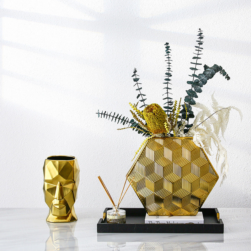 Golden Abstract Human Face Vase