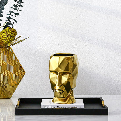 Golden Abstract Human Face Vase