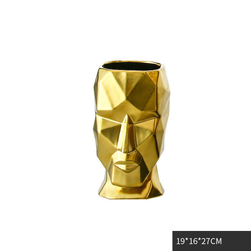 Golden Abstract Human Face Vase