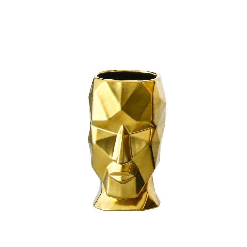 Golden Abstract Human Face Vase