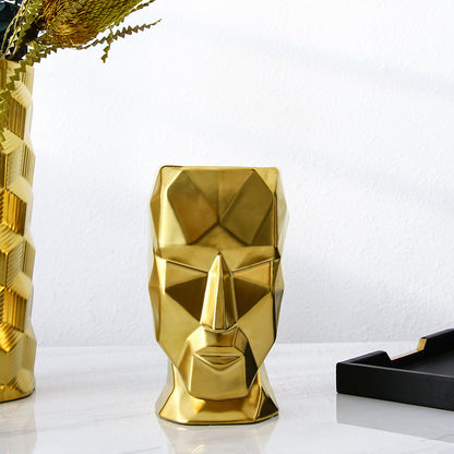 Golden Abstract Human Face Vase